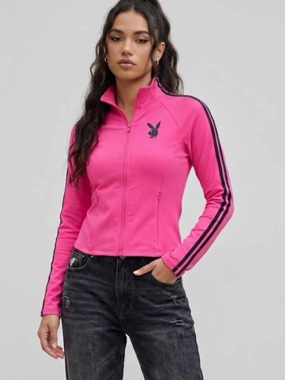 Vintage Playboy Women Pink Track Jacket Zip Up Y2K Streetwear XS